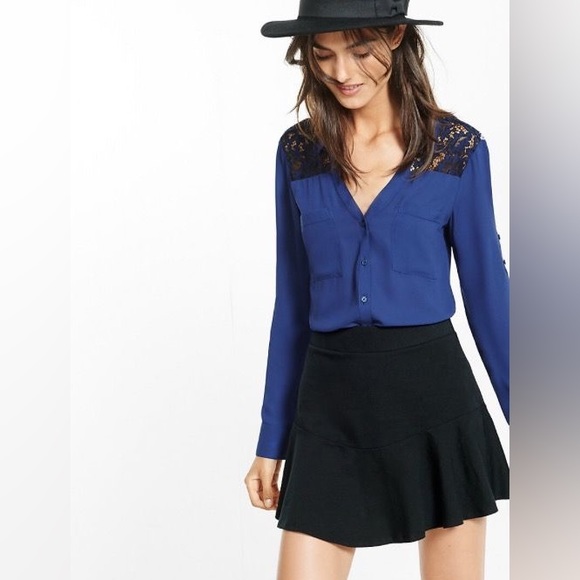 Express Lace Detail Slim Fit Yoke Blouse - Picture 8 of 8